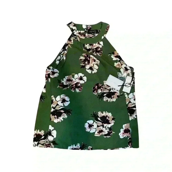 NWT 1.State Halter Tank Green Floral Size M Hyper Tropic Palm Leaf. - Picture 2 of 12
